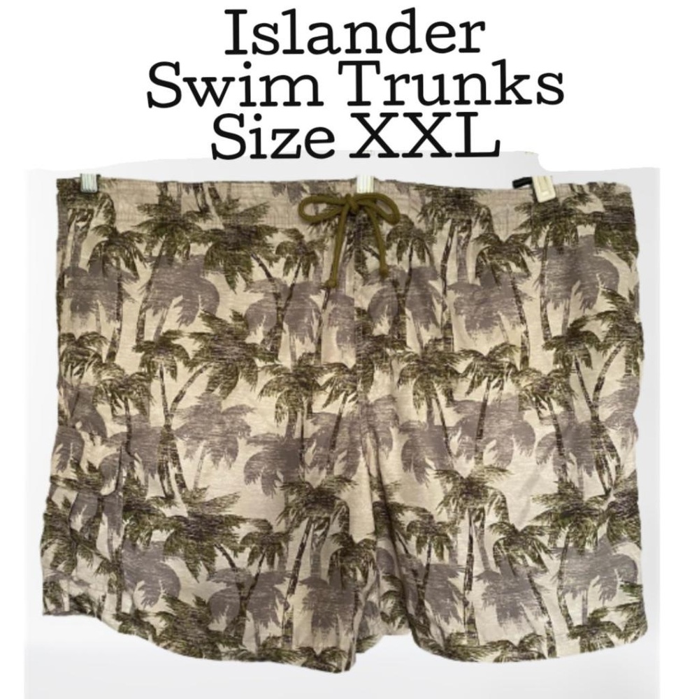 Islander Mens Swim Trunks with Palm Trees & Earthy Tones w/ Elastic Waist  XXL